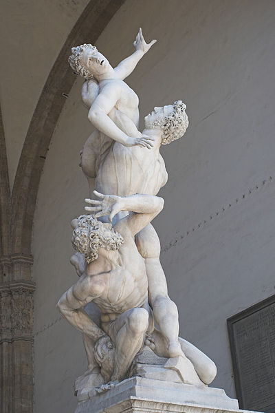 Rape of the Sabine Women by Giambologna - note the crouching figure beneath the Roman
